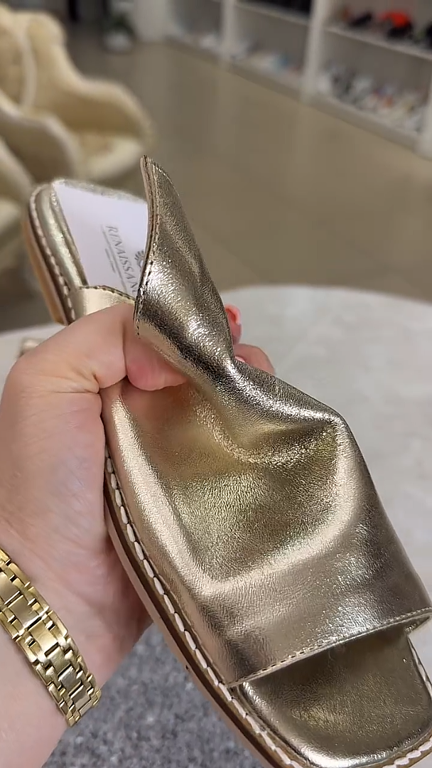 Stylish Gold Soft Leather Slippers