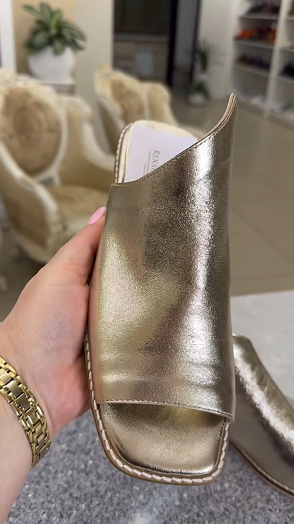Stylish Gold Soft Leather Slippers