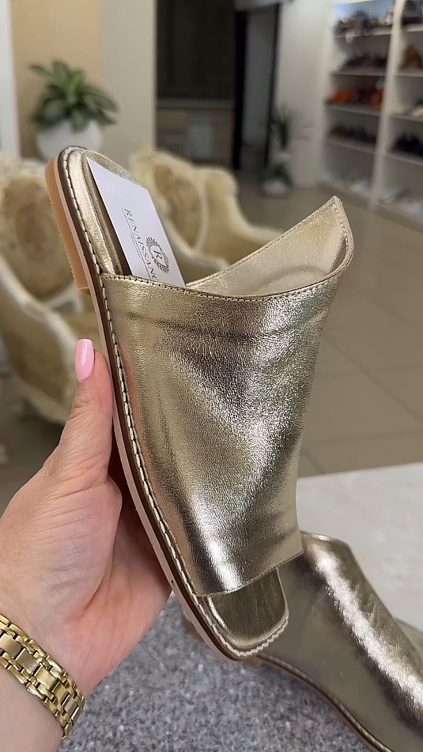 Stylish Gold Soft Leather Slippers