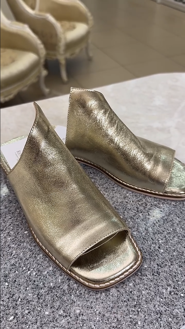 Stylish Gold Soft Leather Slippers