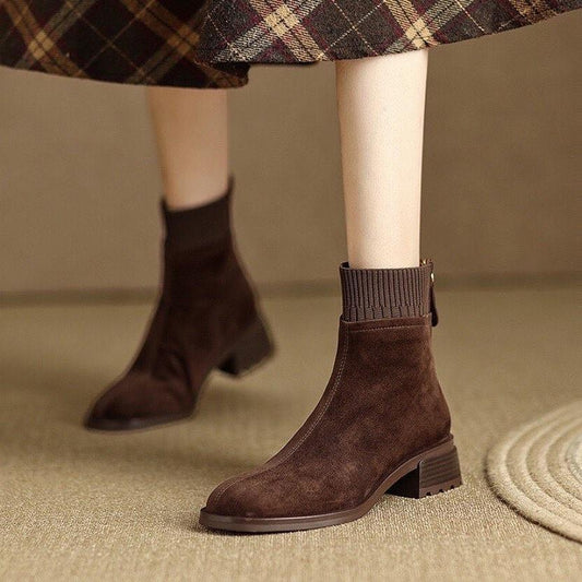 Vintage suede and woolen knit panelled boots