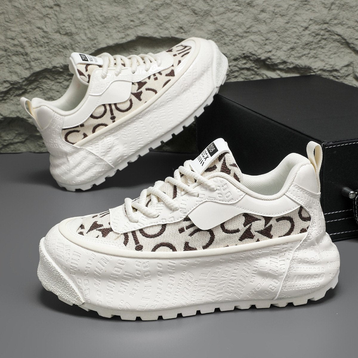 Men's trendy casual leather thick-soled comfortable sports shoes
