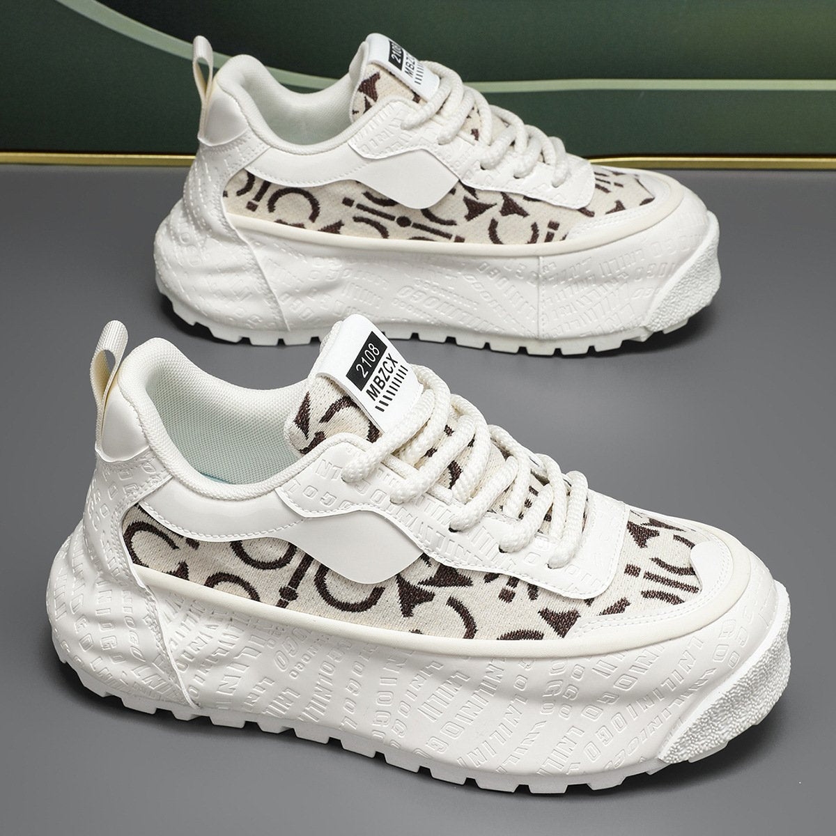 Men's trendy casual leather thick-soled comfortable sports shoes