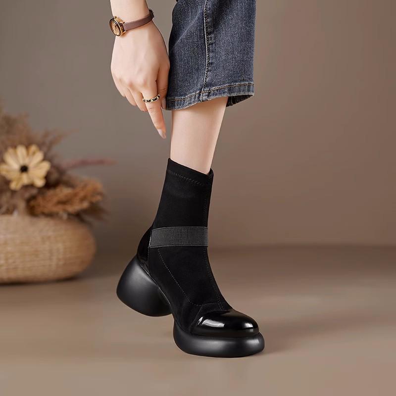 New suede rabbit ear buckle thick heel thick-soled Martin boots
