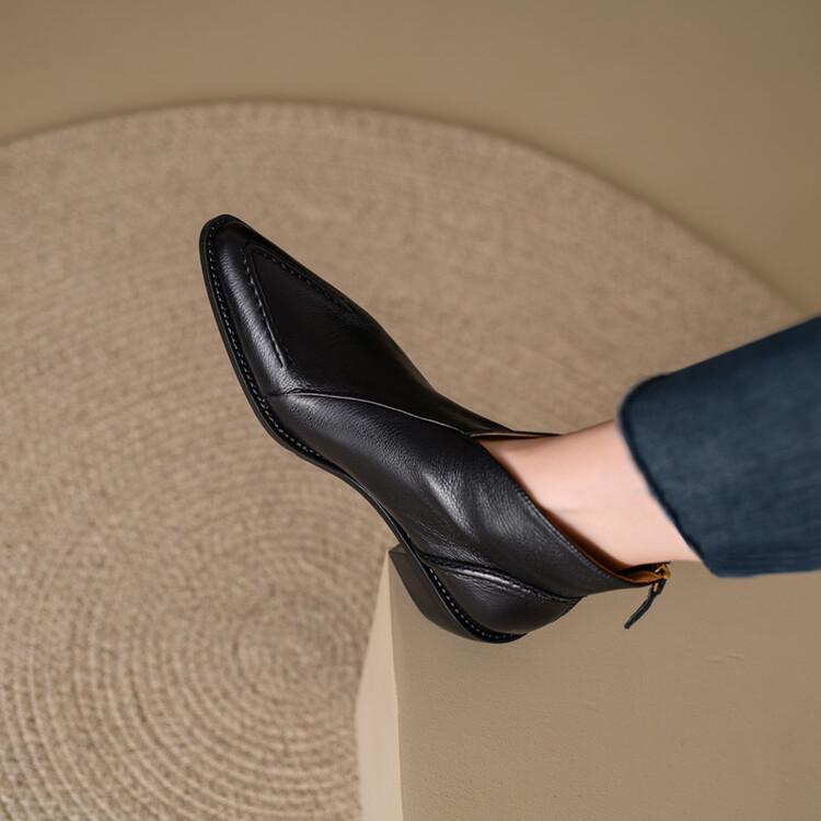 Retro leather pointed toe block heel boots