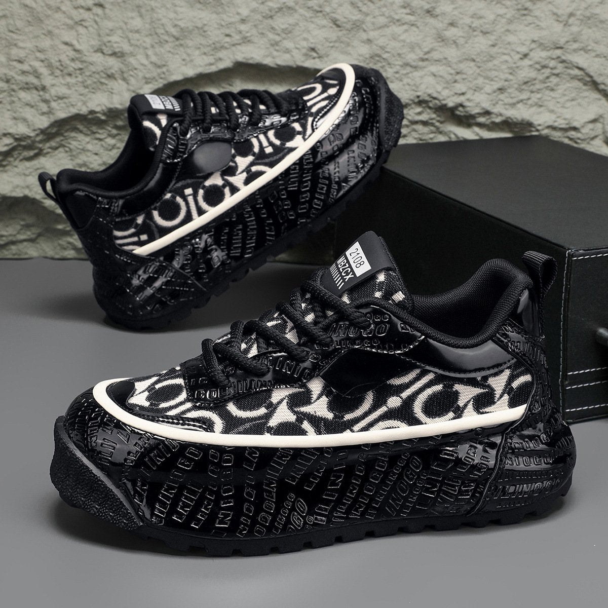 Men's trendy casual leather thick-soled comfortable sports shoes