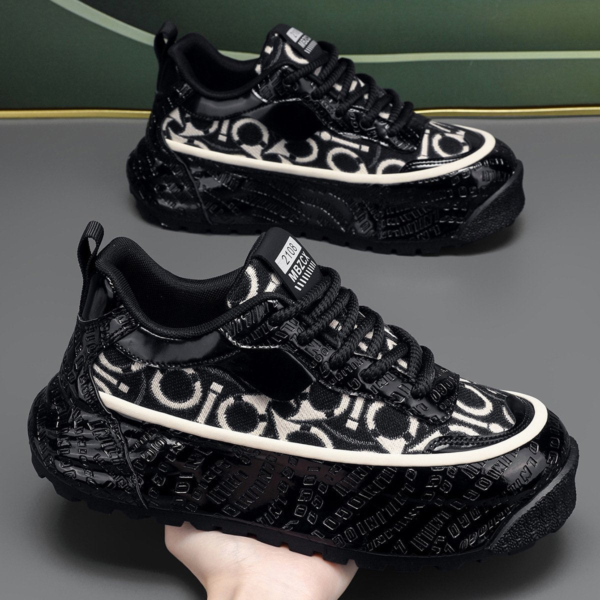 Men's trendy casual leather thick-soled comfortable sports shoes