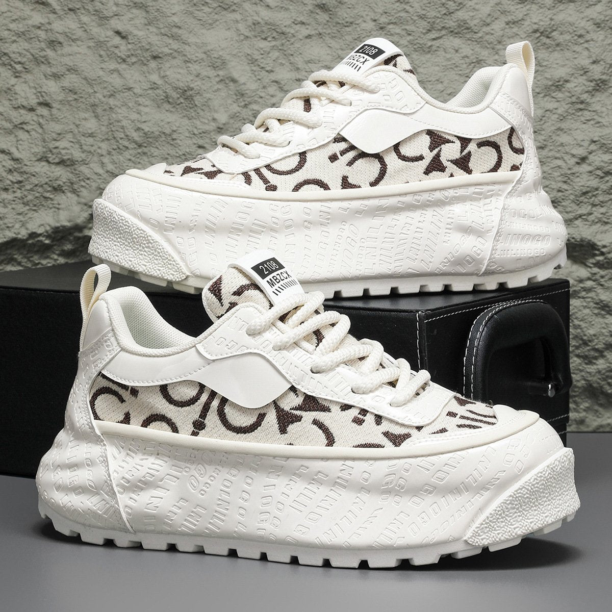 Men's trendy casual leather thick-soled comfortable sports shoes