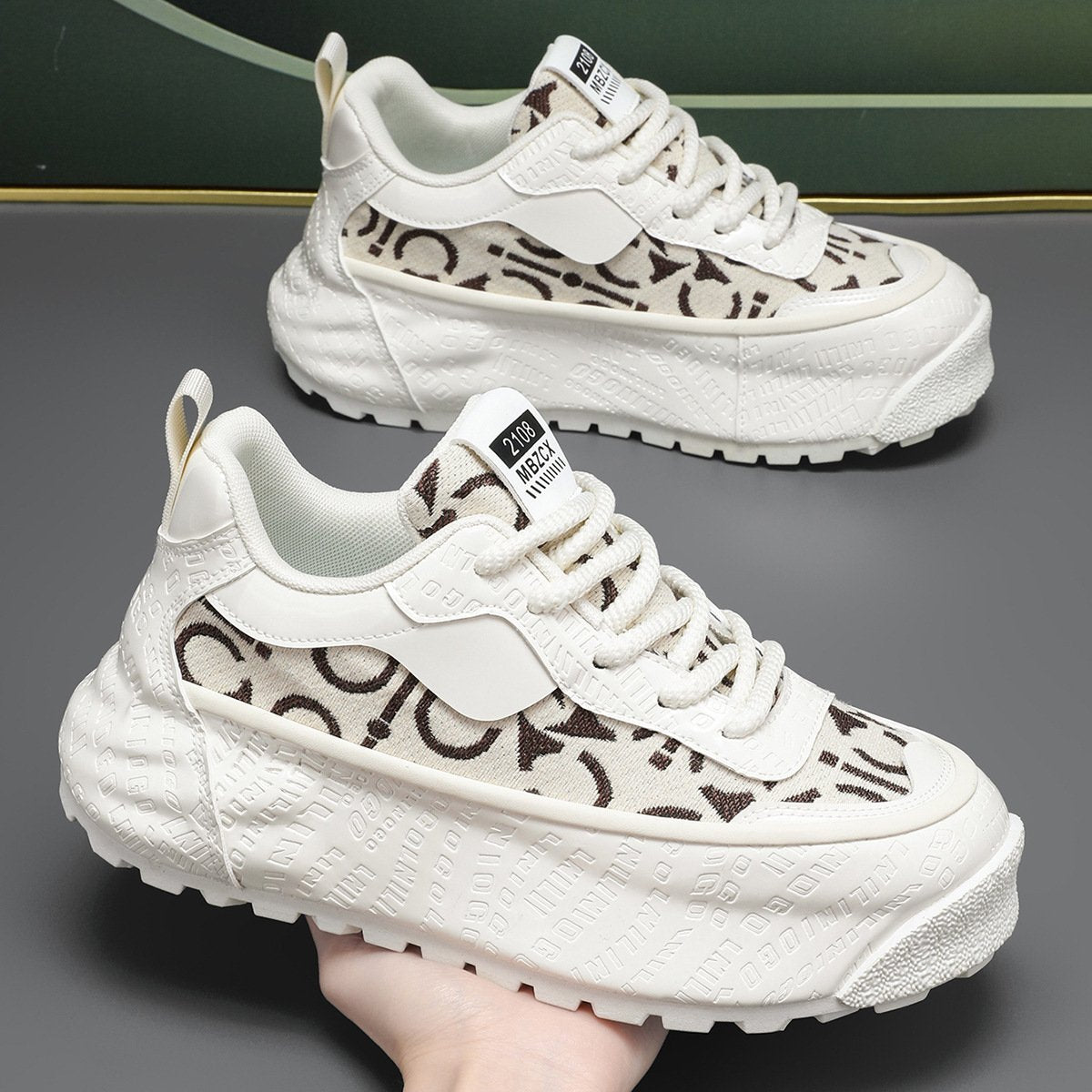 Men's trendy casual leather thick-soled comfortable sports shoes