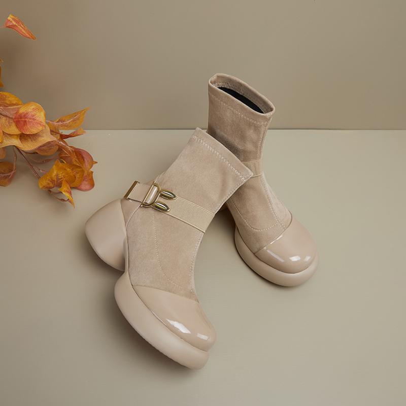 New suede rabbit ear buckle thick heel thick-soled Martin boots