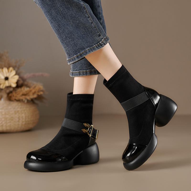 New suede rabbit ear buckle thick heel thick-soled Martin boots
