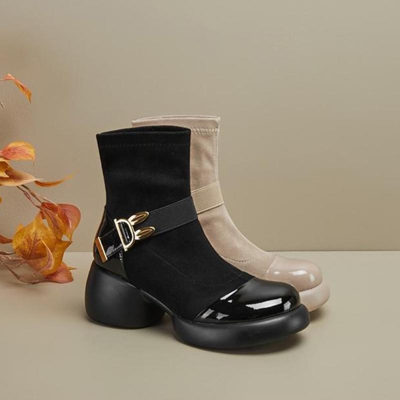 New suede rabbit ear buckle thick heel thick-soled Martin boots