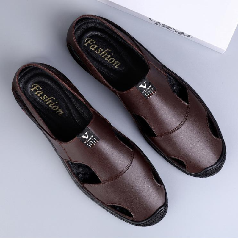 New men's casual breathable beach cowhide sandals