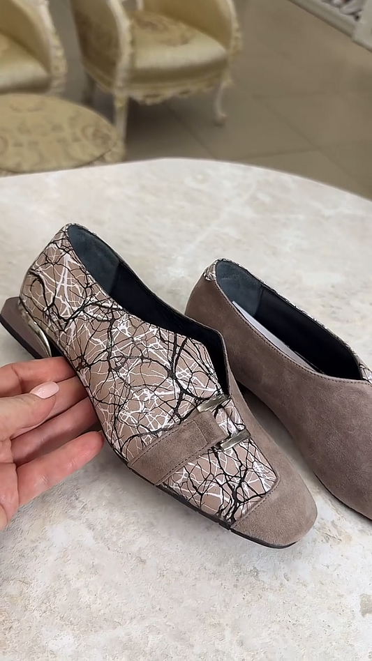 Elegant suede buckle block heel loafers