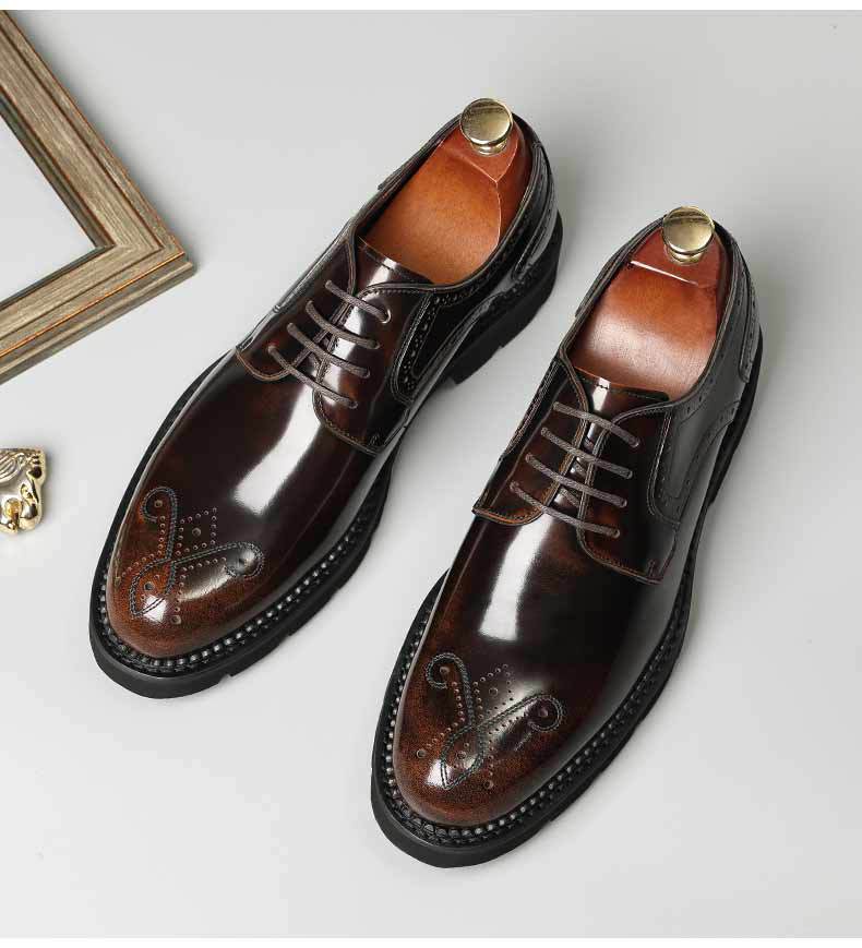 Men's cowhide vintage lace-up carved leather shoes