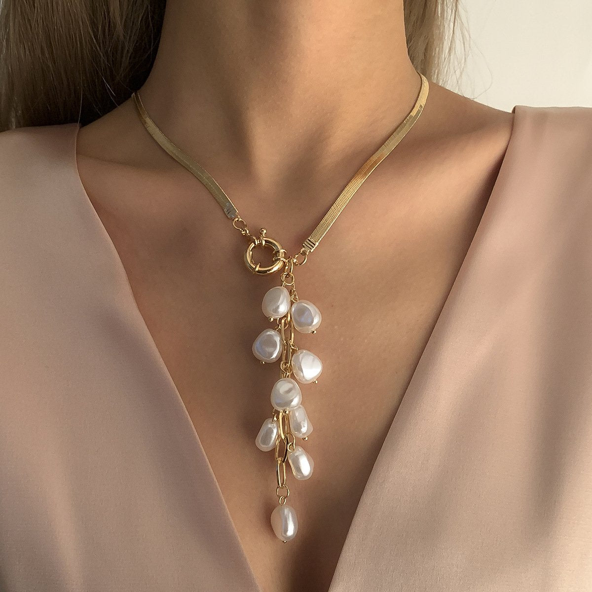 Elegant Rice Pearl Tassel Necklace