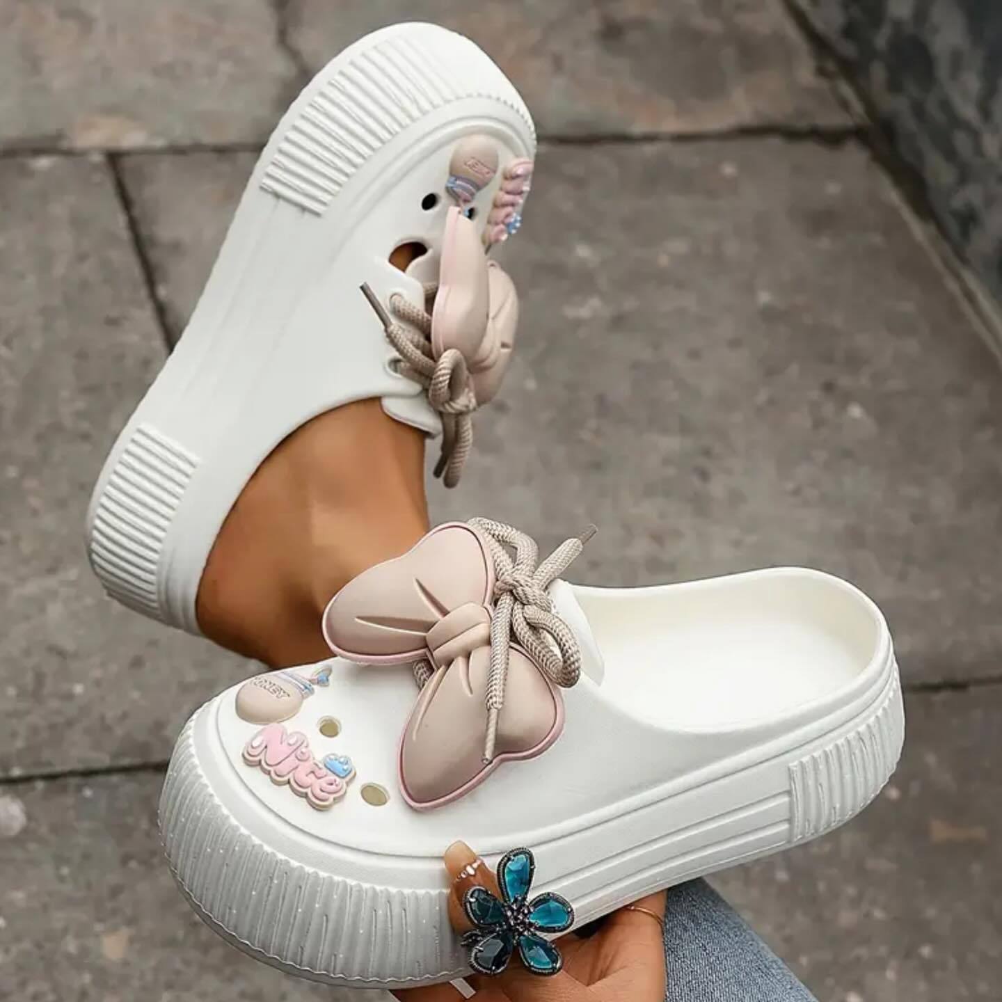 Stylish bow summer new thick-soled non-slip slippers