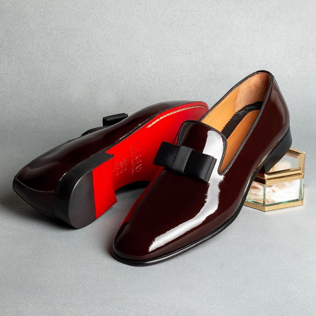 Elegant Bow Glossy Leather Men's Dress Shoes