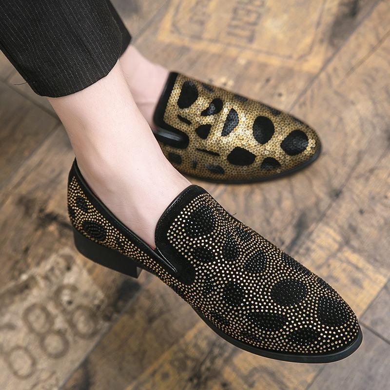 Stylish shiny rhinestone leather loafers