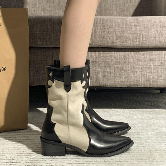 Stylish colour-block leather pointed-toe Chelsea boots