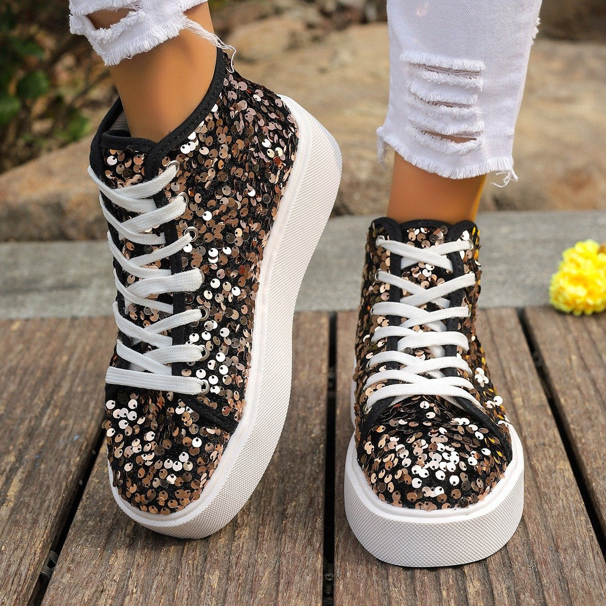 Stylish new sequined thick-soled sports ankle boots