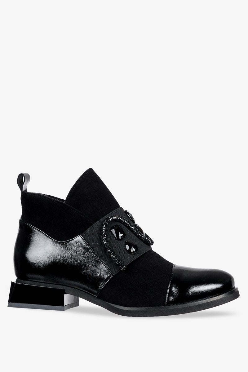 Stylish shiny diamond color block leather ankle boots