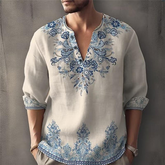 Trendy printed v-neck men's casual shirt