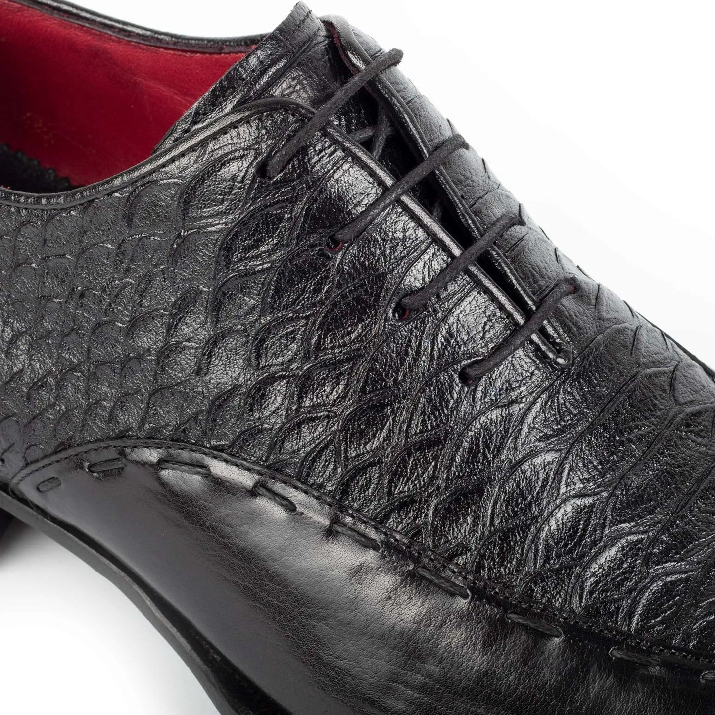 Elegant snake print stitching men's genuine leather dress shoes