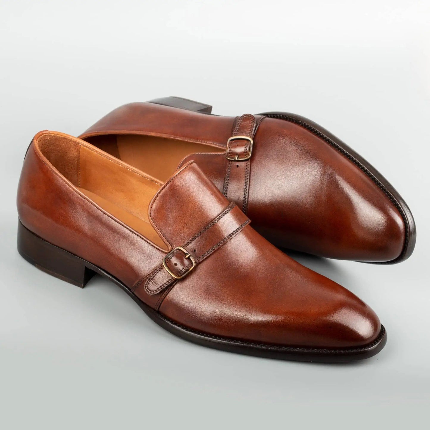 Classic Men's Buckled Leather Monk Shoes