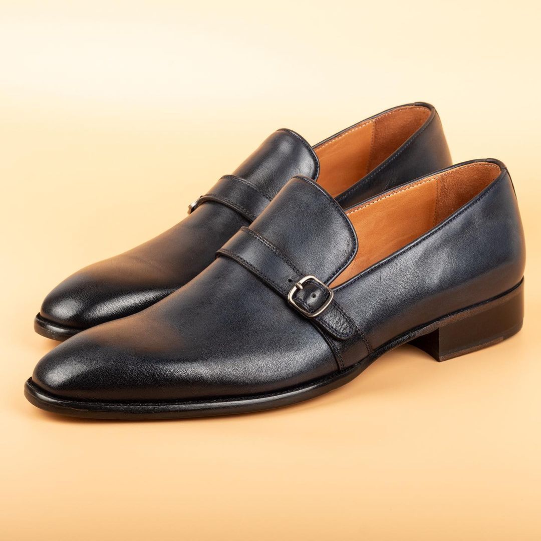 Classic Men's Buckled Leather Monk Shoes