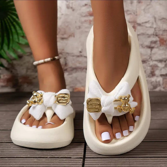 New fashion bow thick bottom flip flops