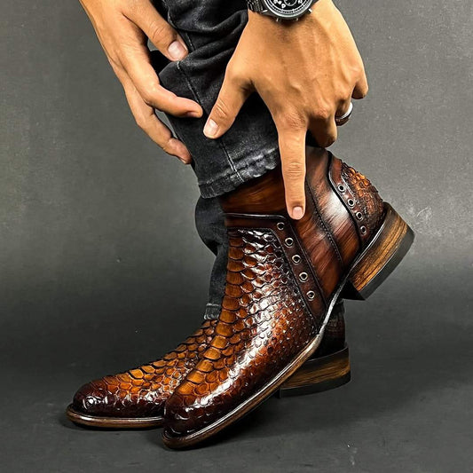 Men's Retro Croc-Print Western Boots