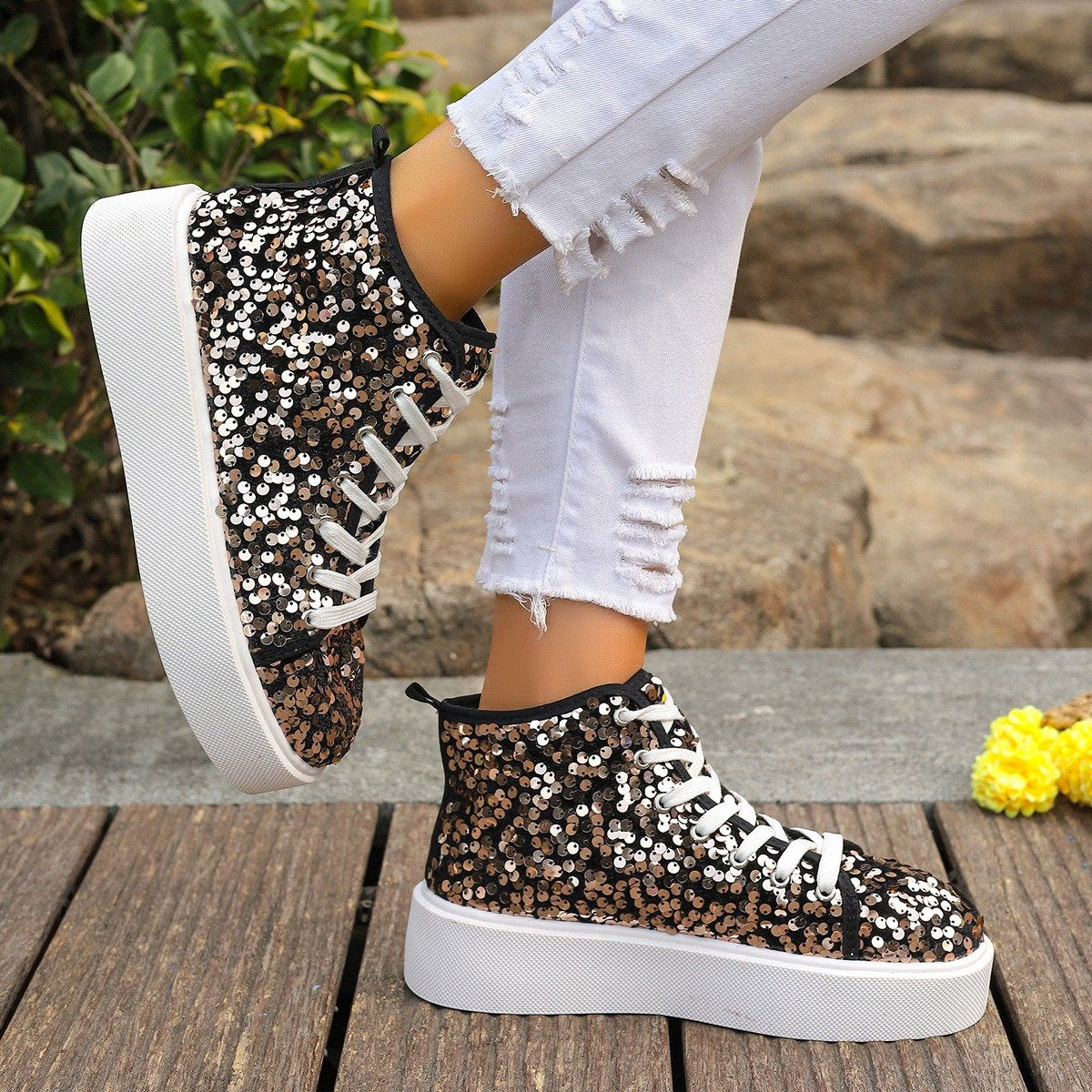 Stylish new sequined thick-soled sports ankle boots