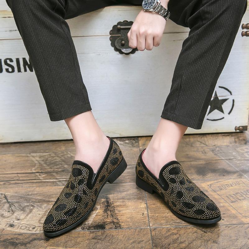 Stylish shiny rhinestone leather loafers