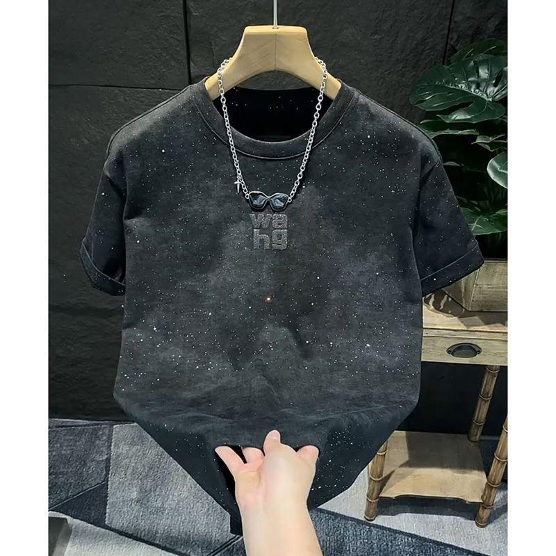 Trendy men's new summer round neck shiny star T-shirt