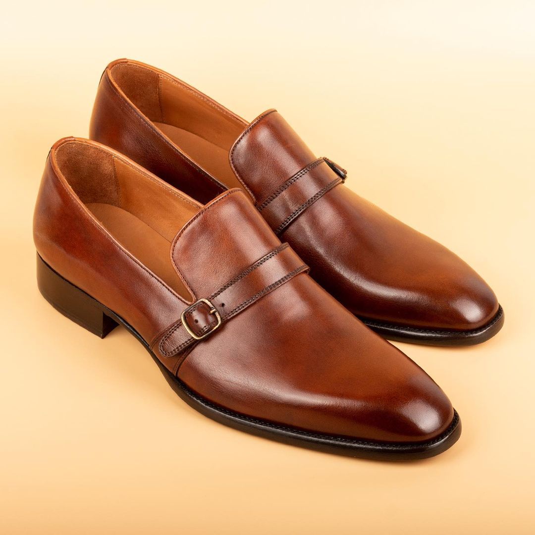 Classic Men's Buckled Leather Monk Shoes