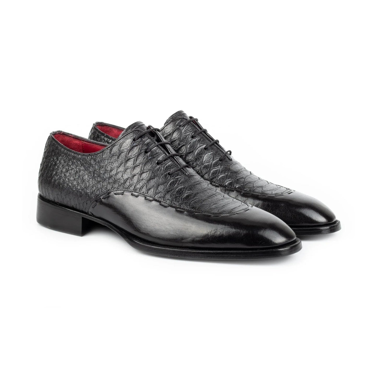 Elegant snake print stitching men's genuine leather dress shoes