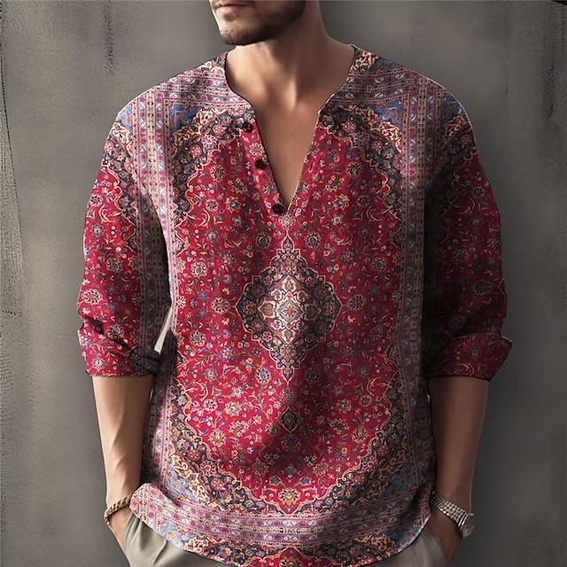 Trendy printed stand collar men's casual shirt