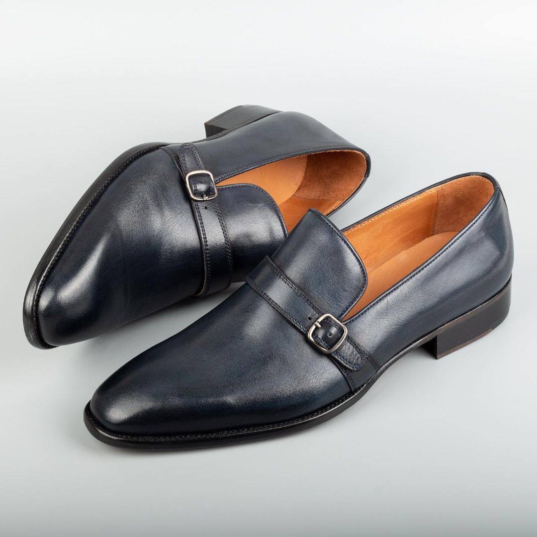 Classic Men's Buckled Leather Monk Shoes