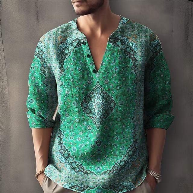 Trendy printed stand collar men's casual shirt