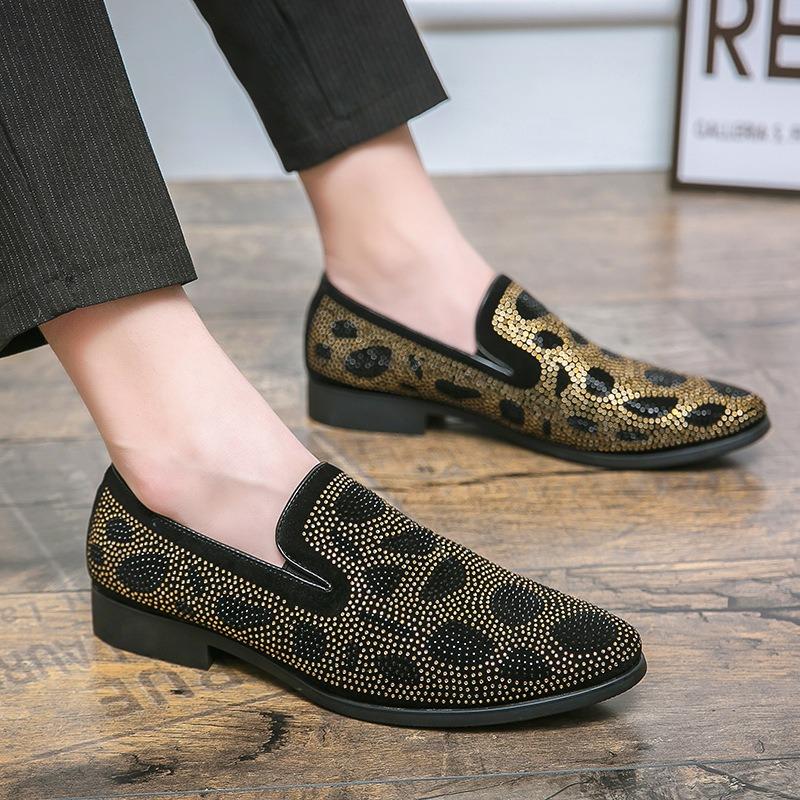 Stylish shiny rhinestone leather loafers