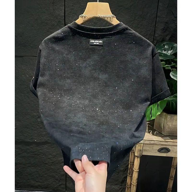 Trendy men's new summer round neck shiny star T-shirt