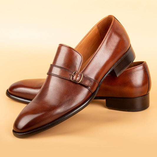 Classic Men's Buckled Leather Monk Shoes