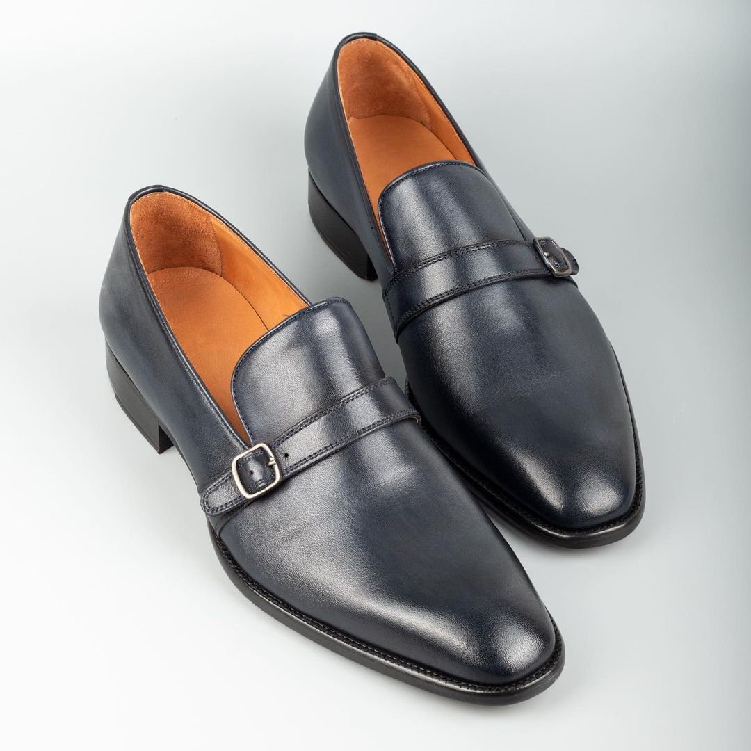 Classic Men's Buckled Leather Monk Shoes