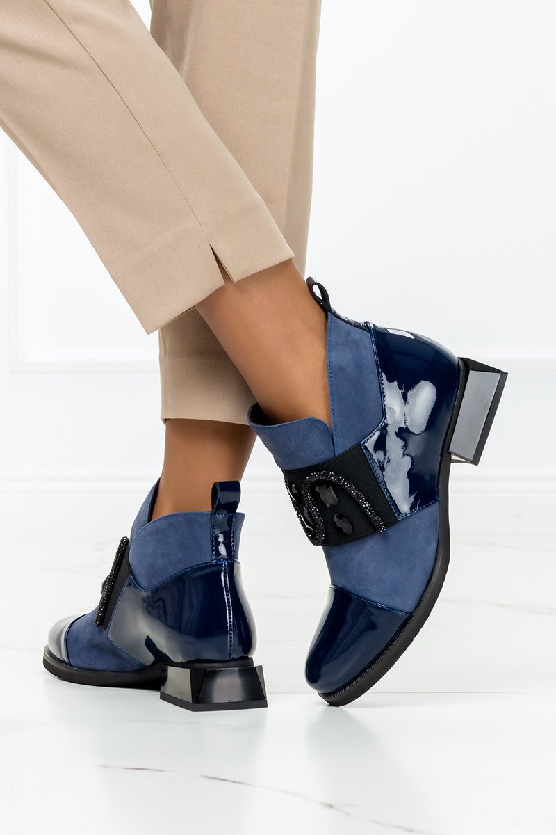 Stylish shiny diamond color block leather ankle boots