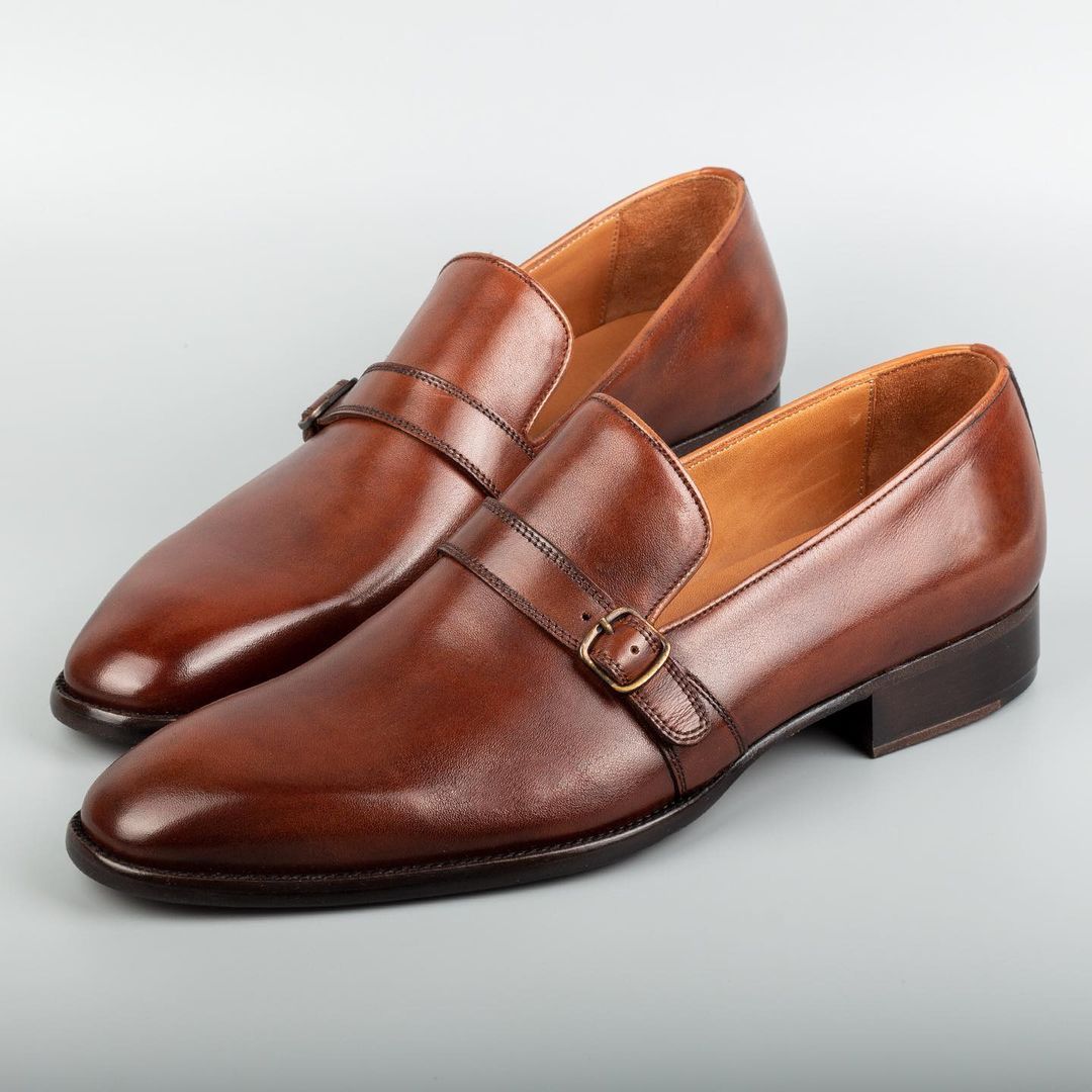 Classic Men's Buckled Leather Monk Shoes