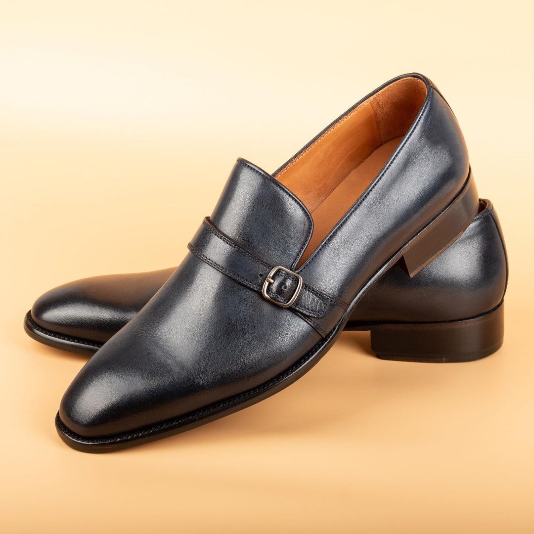 Classic Men's Buckled Leather Monk Shoes