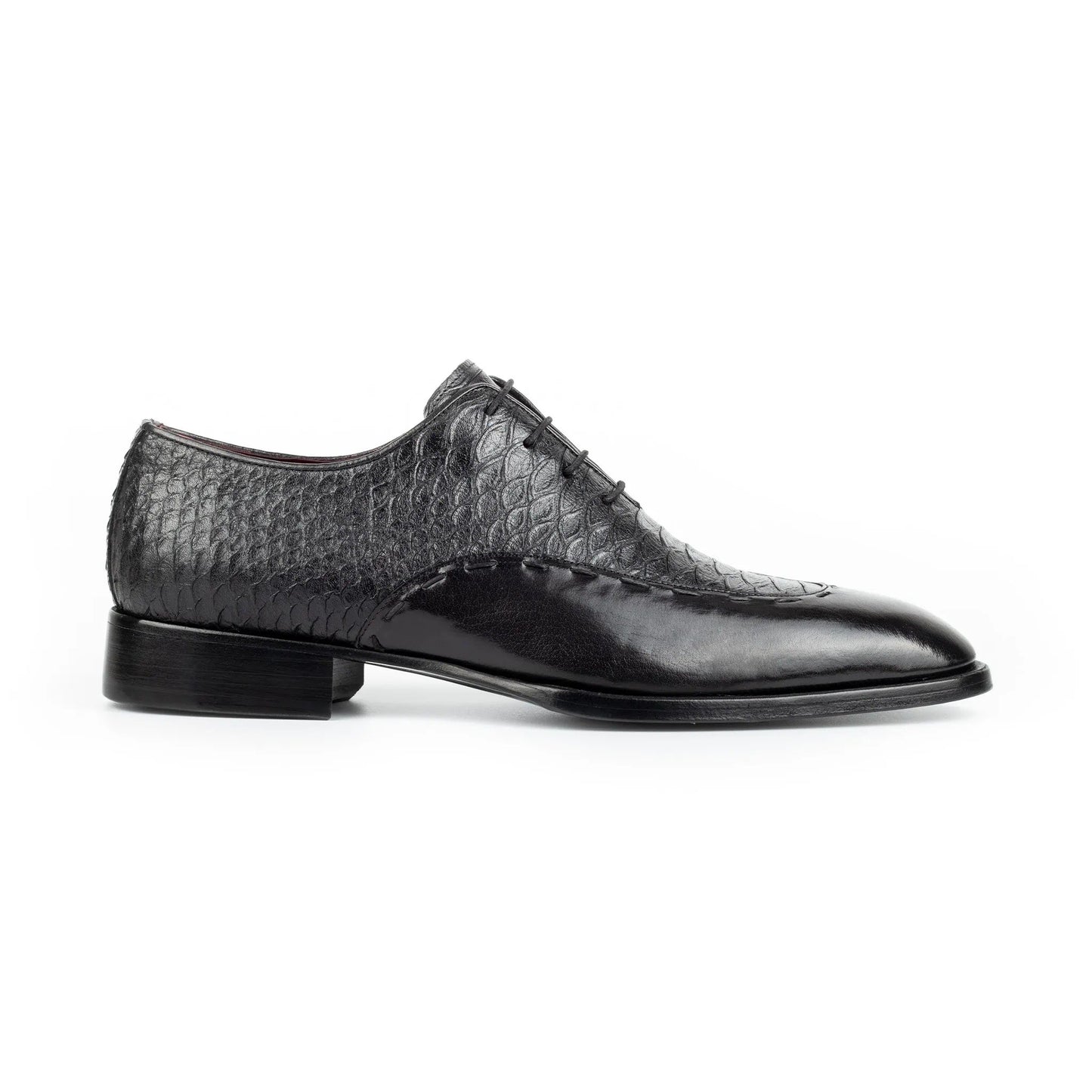 Elegant snake print stitching men's genuine leather dress shoes