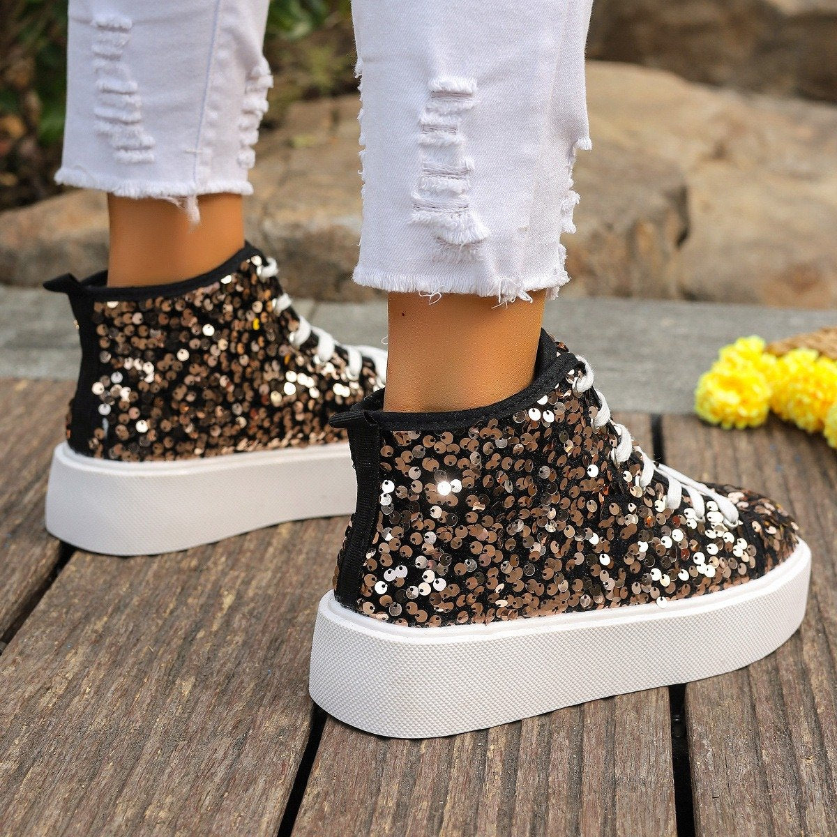 Stylish new sequined thick-soled sports ankle boots