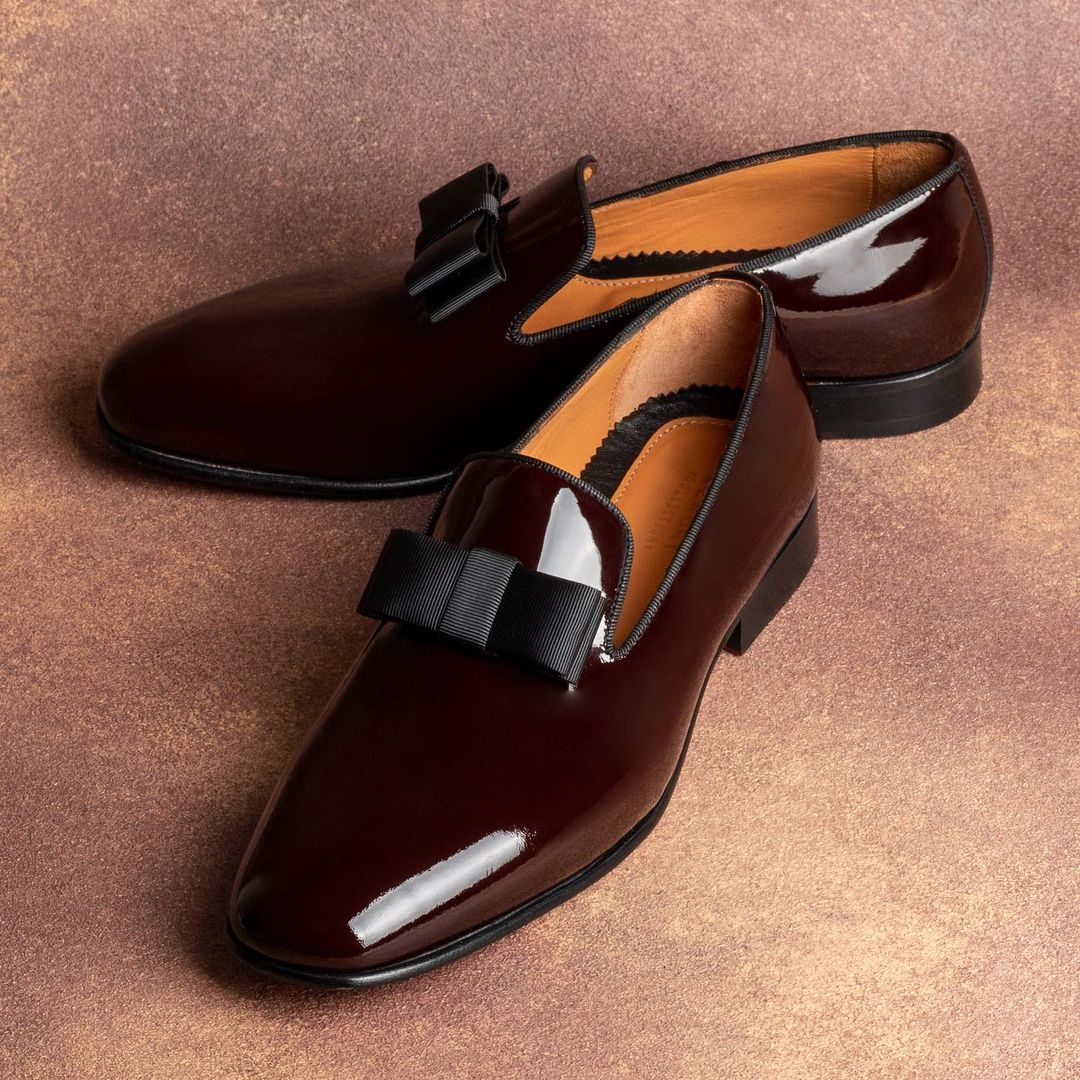 Elegant Bow Glossy Leather Men's Dress Shoes